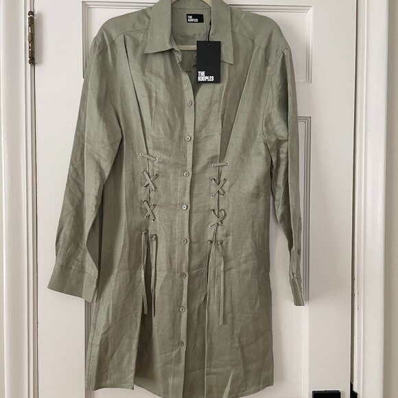 The Kooples Sage Green Lace Detail Shirt Dress Size L (Kooples Size 3) NWT - Picture 1 of 4
